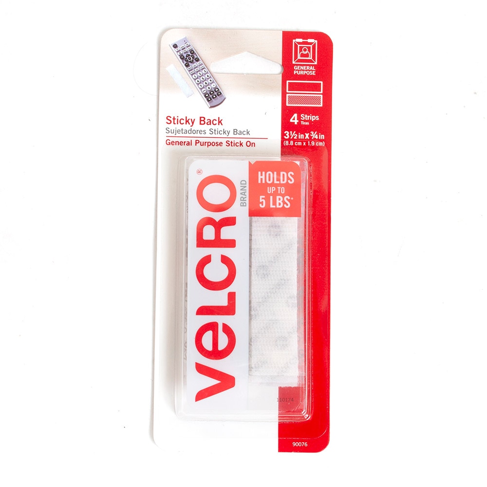 Velcro, Tape, White, 0.75"x3.5", Strip, 4 Pack